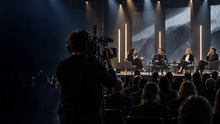 Kameramann bei einer Paneldiskussion auf einer Bühne